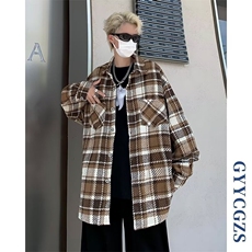 格子翻领外套男ins衬衫夹克上衣男生春秋款2025年休闲风登山少年，男装夹克，星座1210-1