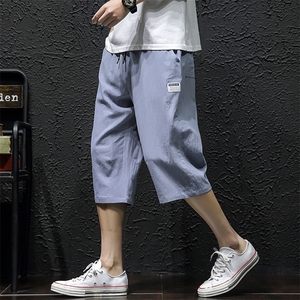 2023夏季新大码男复古瓷砖模特亚麻透气休闲裤棉麻七分裤K583-P30图片