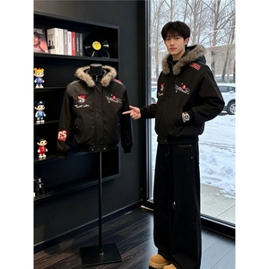 网图工装派克棉服可拆卸毛领连帽座山雕夹克棉衣A025-KY1819-P80
