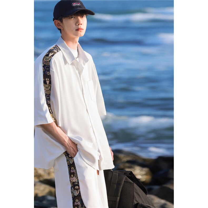 1小熊短袖衬衫男+短裤大码M-5XL套装92%聚酯纤维8%氨纶TZ77058P70，男装牛仔裤，星座226-2