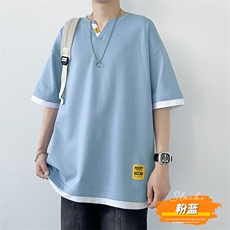 冰氧仿短袖港风白墙夏季T恤休闲百搭假两件男上衣TC3153-P28，男装T恤，星座717