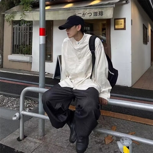 日系休闲衬衫男长袖秋季宽松百搭高级感立领开衫外套男CS3082图片