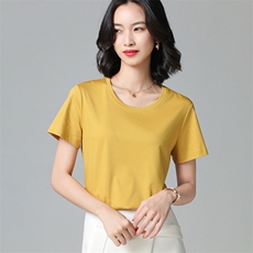 2025夏季新款薄款轻奢高级凉感丝光棉正肩短袖t恤女短款全棉半袖，女装T恤，纳丰羊绒