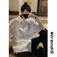 2025夏季新款港风新中式大码龙纹提花衬衫M-5XHC24223-特P35，男装衬衫，电商A022