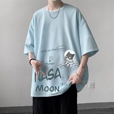 HT73187-P22NASA联名同款华夫格t恤男短袖男大码五分袖大皂风，男装T恤，电商A040