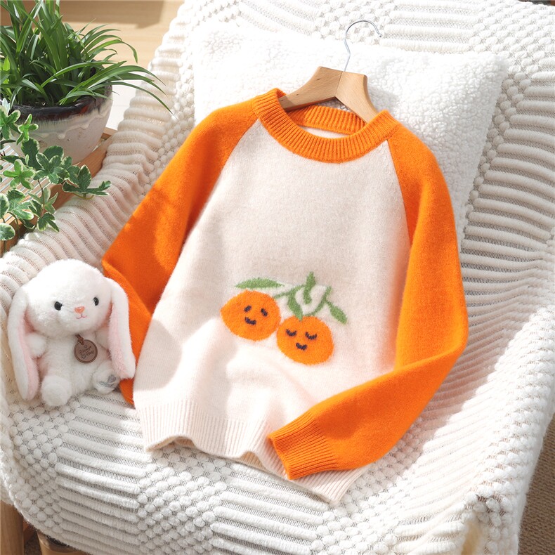 新款百搭双股插肩柿柿如意，童装儿童羊毛衫，蒙王妃