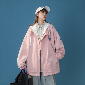 中性风 秋季新品贴标宽松假两件带帽休闲棒球服外套 G371 P65控88图片