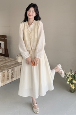 独特漂亮蕾丝马甲长袖连衣裙套装女2025春季新款名媛超好看两件套，女装套装/套裙，浙宝203