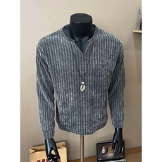 美式高街千鸟格子长袖T恤男女亨利V领英伦雅痞休闲宽松长袖打底衫，男装T恤，电商A443