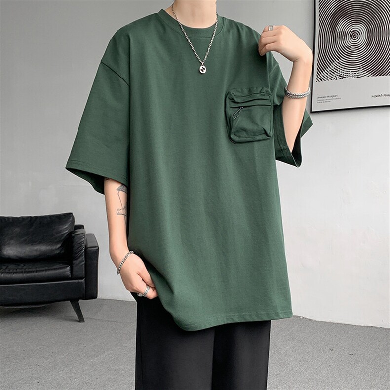 8XL-M重磅！特大码纯色宽松短袖T男口袋T恤五分袖上衣DX325P45,男装T恤,电商D206-1
