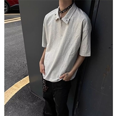 美式高街小众设计感半拉链金属扣POLO衫短袖T恤男情侣宽松上衣ins，男装T恤，星座506A