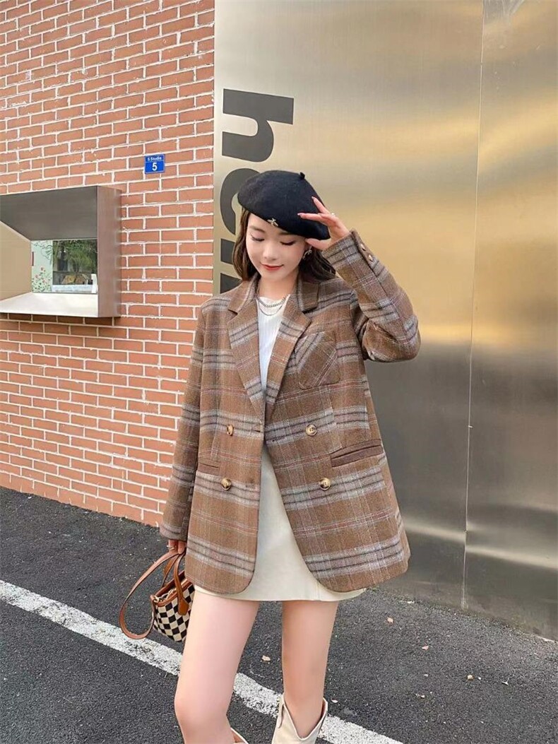 韩版格子毛呢外套，女装毛呢外套，Balance Studio