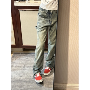 【有货】拉链微喇牛仔裤男美式vibe风裤子高街直筒X222LL-特P45图片