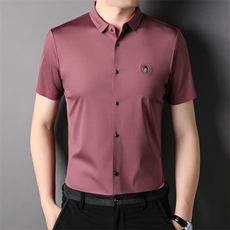 2023夏新款上衣中老年衬衣纯色商务休闲透气衬衫男士爸爸夏装短袖，男装衬衫，电商B212（原钱塘6029）