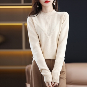女士秋冬羊毛衫简约休闲舒适显瘦半高领羊毛衫图片
