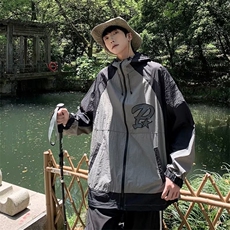 防晒衣男韩版潮流拼色字母刺绣连帽2024夏季新款ins外套W4826-P43，男装防晒衣，星座412-3