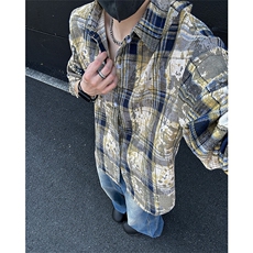 美式高街潮流格子衬衫潮牌宽松休闲上衣A086-CS2201-特批价30，男装衬衫，电商基地A086