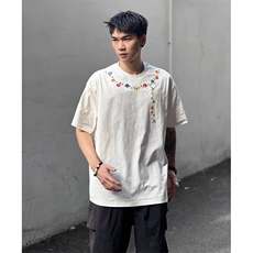 万针全刺绣工艺抖音得物高品质260克重磅纯棉双纱美式高街短袖T恤，男装T恤，电商A486