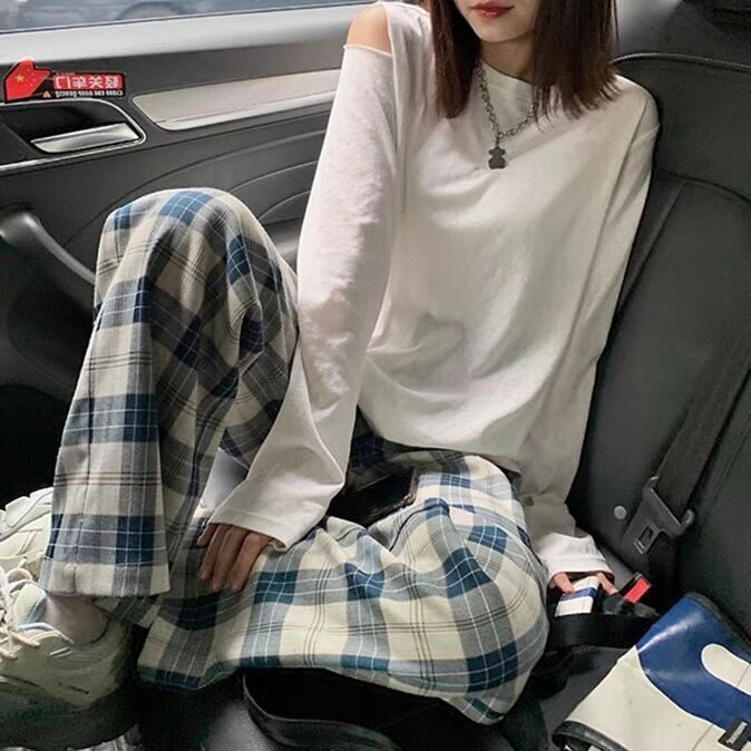 CT21-P30格子休闲裤子男女潮流秋冬季宽松显瘦百搭直筒裤中腰,男装休闲裤,电商B323A