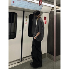 美式高街黑色褶皱伞兵休闲裤男vibe风宽松微喇阔腿哈伦裤子KT86，男装休闲裤，星座1116A（原606A-3）
