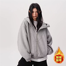 加绒连帽外套男美式卫衣高街潮牌痞帅开衫513AKS2406P57，女装短外套，星座513A