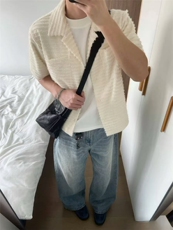 夏季狐绒萃古巴衬衫绒感镂空男女透气老钱风短袖CT25113批48，男装T恤，星座1004-6