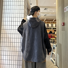 23秋装港风宽松背心ins潮灯芯绒连帽马甲慵懒风情侣中性H229/P50，男装背心/马甲，钱塘713