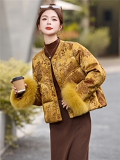 新中式90提花羽绒服2025年冬季新款高级感优雅气质白鸭外套，女装羽绒服，玖莱伊