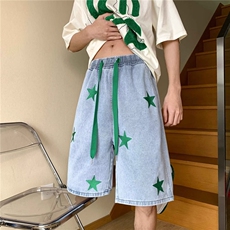 23夏季新款男美式高街牛仔裤宽松直筒牛仔中裤五分裤TQ01-P38，男装牛仔裤，星座1109-3