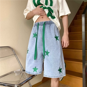 23夏季新款男美式高街牛仔裤宽松直筒牛仔中裤五分裤TQ01-P38图片