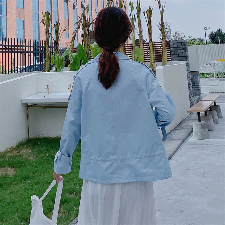 时尚舒适短款双排扣大翻领风衣简约修身百搭潮流淑女年轻款，女装风衣，琦鑫阁（原依鑫阁）