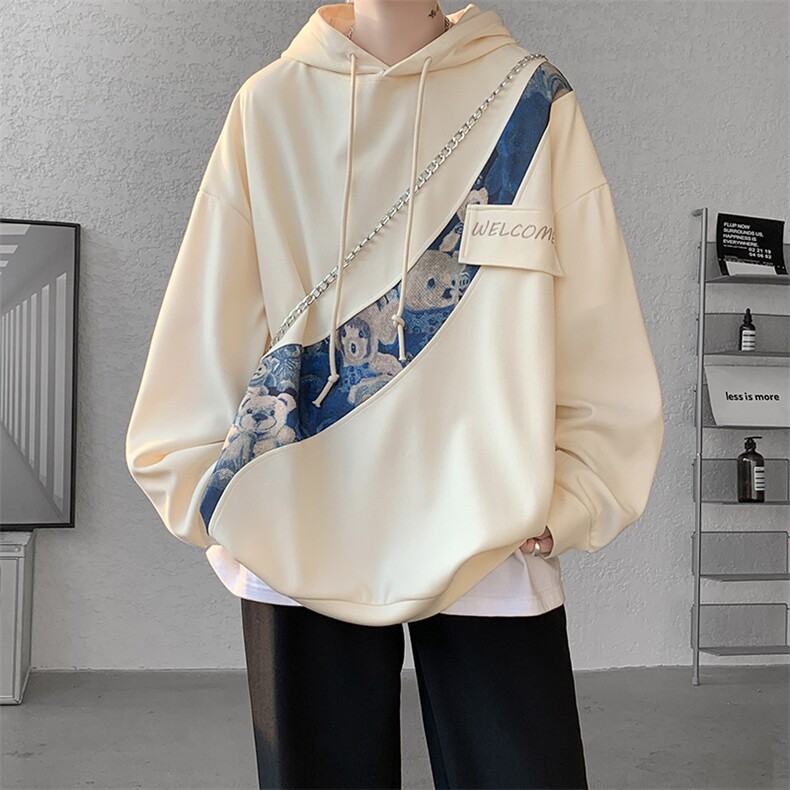 现货秋季A059-WY7868-P45控68新款设计感拼接连帽高品质百搭卫衣,男装卫衣,电商A059