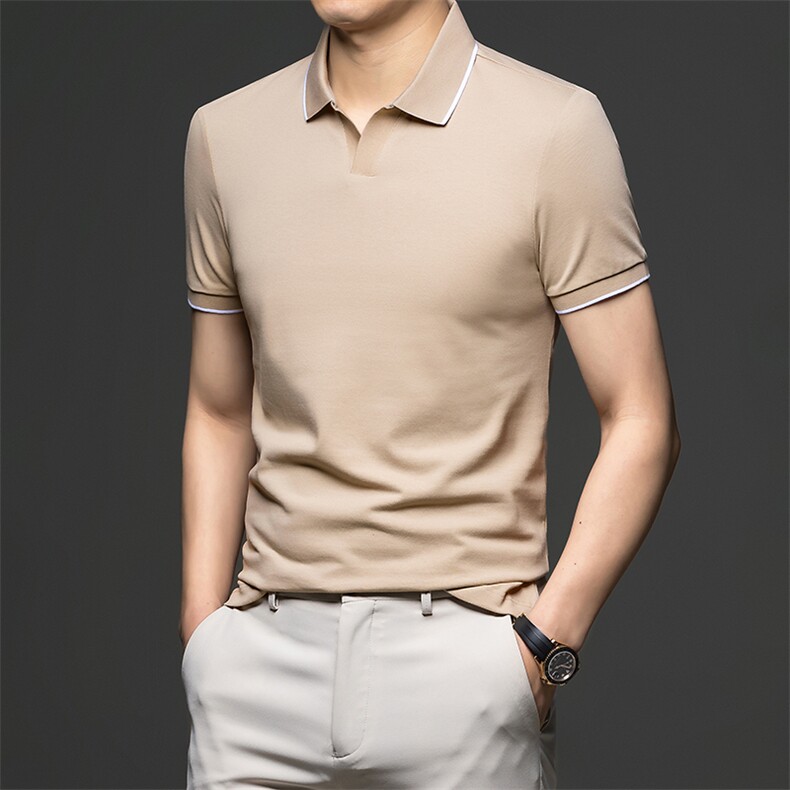 2024新款夏季冰丝高端短袖Polo衫男士商务休闲时尚翻领T恤上衣潮,男装Polo衫,电商B212（原钱塘6029）