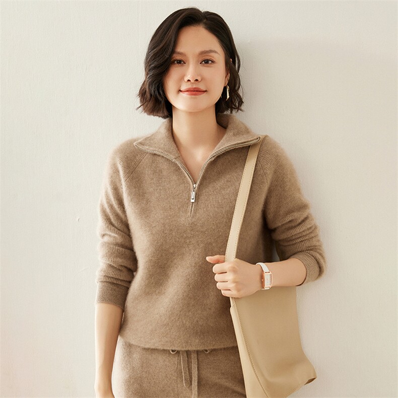 2024秋季新款半拉链长袖短款套头衫休闲百搭35%羊绒衫,女装羊绒衫,蚂蚁派对工厂直营店
