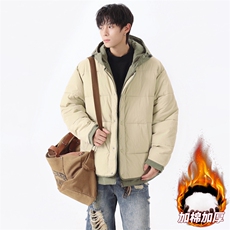 日系复古假两件连帽棉衣男冬季宽松情侣冬季棉服M0829-P103，男装棉衣，星座308B-2