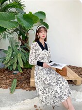 时尚优雅时尚气质百搭韩版潮流修身连衣裙，女装连衣裙，荷塘月色