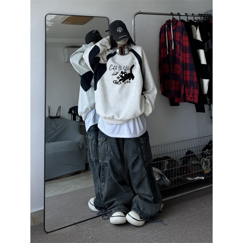 现货秋季美式中性个性潮流女装秋季复古重磅卫衣宽松百搭长袖，男装卫衣，星座203-1