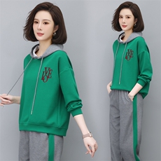 时尚休闲宽松连帽刺绣卫衣套装女秋冬季新款韩版百搭显瘦长袖上衣裤子两件套，女装卫衣/绒衫，依恋蒂丝
