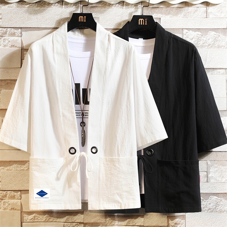 HF59061-P40风汉服男开衫外套七分袖道袍砖墙挂拍,男装民族服装,电商A040A