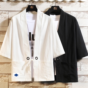 HF59061-P40风汉服男开衫外套七分袖道袍 砖墙挂拍图片