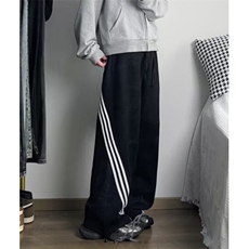 刺绣拼接杠条阔腿裤男女同款秋慵懒系带高腰休闲工装长裤KM979，男装休闲裤，星座1116A-1（原606A）