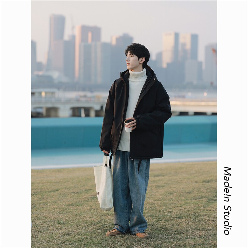 供抖音得物防风防水冲锋衣棉衣加厚连帽外套MY1188/P125黑色7,男装夹克,电商A094