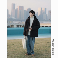 供抖音得物防风防水冲锋衣棉衣加厚连帽外套MY1188/P125黑色7，男装夹克，电商A094