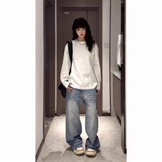 抖音得物品质美式高街重磅曼巴棉结构硬阔boxy版潮牌卫衣长袖T恤，男装T恤，电商A486