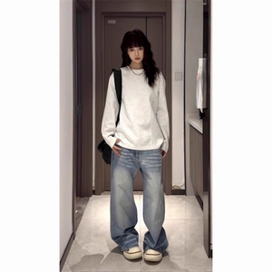 抖音得物品质美式高街重磅曼巴棉结构硬阔boxy版潮牌卫衣长袖T恤图片