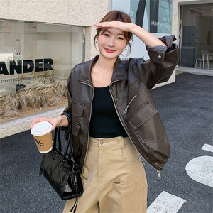 减龄气质咖色皮衣外套女春秋2025新款小个子巨好看韩系漂亮PU夹克图片