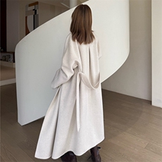 2025年夏季新款百搭女士长袖系带长袖长款大衣，女装双面呢大衣，蒙绒特
