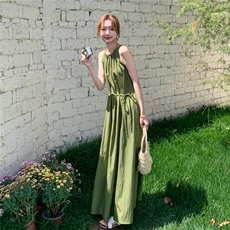 绿色无袖背心连衣裙女2025夏新款法式轻熟风气质收腰显瘦森系长裙，女装连衣裙，2C167