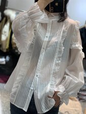 2022新款法式浪漫木耳边时尚高级百搭纯色衬衫，女装衬衫，L·H·X