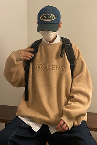 麂皮卫衣男春季宽松大码内搭衣服圆领长袖打底衫-JK23101-P45控69图片